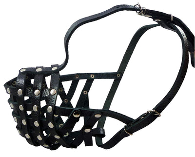 Secure Leather Mesh Basket Dog Muzzle #15 Black - Rottweiler (Circumference 13.5