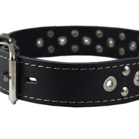 Genuine Leather Studded Dog Collar 22"x1.4" Black Fits 14.5"-18" Neck