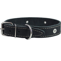 Genuine Leather Studded Dog Collar, Black, 1.25" Wide. Fits 15"-18.5" Neck . Amstaff
