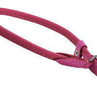 Round High Quality Genuine Rolled Leather Choke Dog Collar Pink