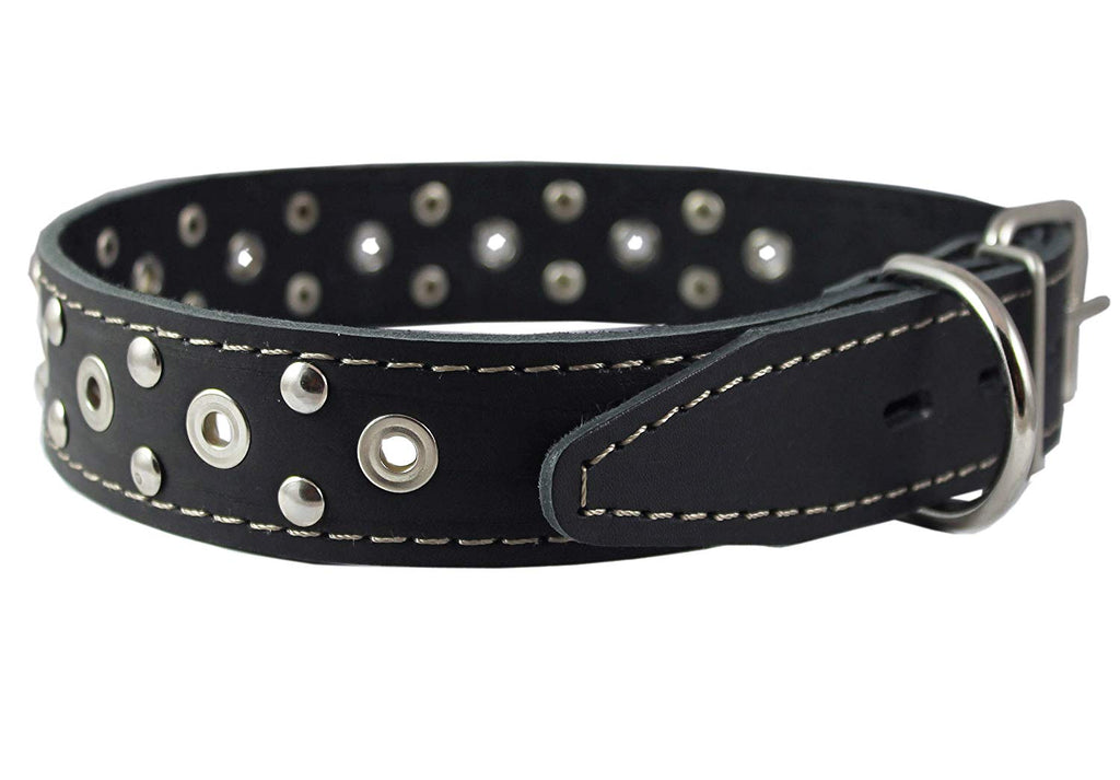 Genuine Leather Studded Dog Collar 22"x1" Black Fits 15"-19.5" Neck