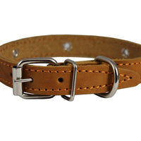 Real Leather Studded Dog Collar 15"x5/8" Tan Fits 10.5"-13.5" Neck