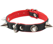 Dogs My love Spiked Genuine Leather Dog Collar Padded Black/Red