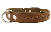 Genuine Leather Braided Dog Collar, Brown 1" Wide. Fits 14"-18" Neck.
