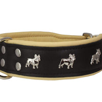 Real Leather Soft Leather Padded Dog Collar Bulldog Black/Beige