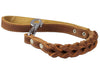 Dogs My Love Brown Leather Braided Dog Short Traffic Leash 16" Long 4-thong Braid for Large Breeds