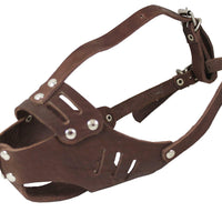 Real Leather Cage Basket Secure Dog Muzzle #119 Brown - Poodle, Spaniel (Circumf 9.5", Snout 2.5")