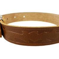1.25" Wide Tooled Leather Dog Collar Brown Large. Fits 16"-21" Neck