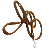 4' Genuine Leather Classic Dog Leash Brown 3/8" Wide For Smallest Breeds and Young Puppies