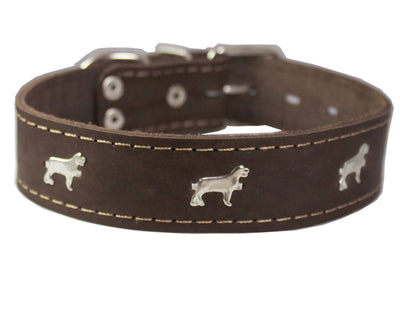 Genuine Leather Studded Dog Collar, Brown, 1.5