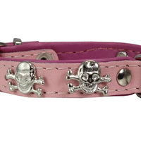 Real Leather Skull Studded Padded Dog Collar Pink/Baby-Pink