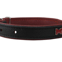 Genuine Black Leather Metal Bone Studs Soft Leather Padded Dog Collar 5/8" Wide Fits 10"-12" Neck