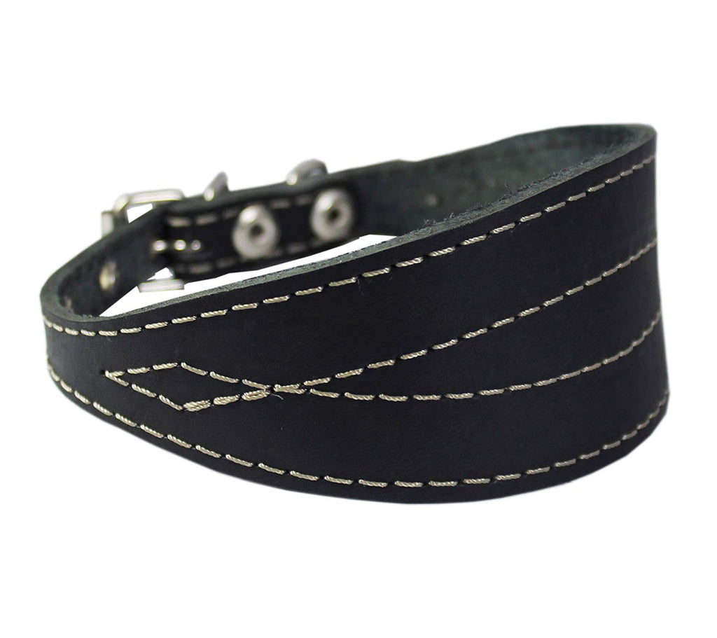Black Real Leather Tapered Extra Wide Whippet Dog Collar 2.75" Wide, Fits 12"-16" Neck, Medium