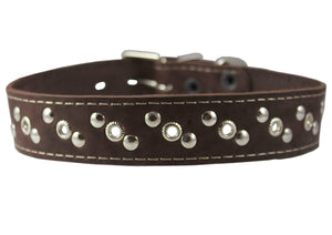 Genuine Leather Studded Dog Collar 22"x1.4" Brown Fits 14.5"-18" Neck