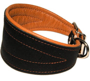 Real Leather Extra Wide Padded Tapered Dog Collar Glossy Black Lurcher Whippet Dachshund Toffee