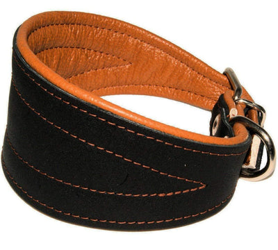 Real Leather Extra Wide Padded Tapered Dog Collar Glossy Black Lurcher Whippet Dachshund Toffee