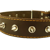 Dogs My Love Real Leather Brown Spiked Dog Collar Spikes 1.5" Wide Fits 17"-21.5" Neck Large Breeds