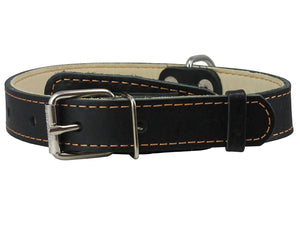 Genuine Thick Leather Collar for Medium Dogs 15"-20" Neck Size, 1" Wide, Black