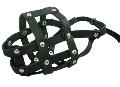 Genuine Leather Dog Basket Muzzle #105 Black - Pit Bull, AmStaff (Circumf 12