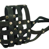Real Leather Dog Basket Muzzle #107 Black - Pit Bull, AmStaff (Circumference 12", Snout Length 3.5")