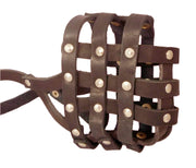 Real Leather Dog Basket Muzzle #107 Brown - Pit Bull, AmStaff (Circumference 12", Snout Length 3.5")