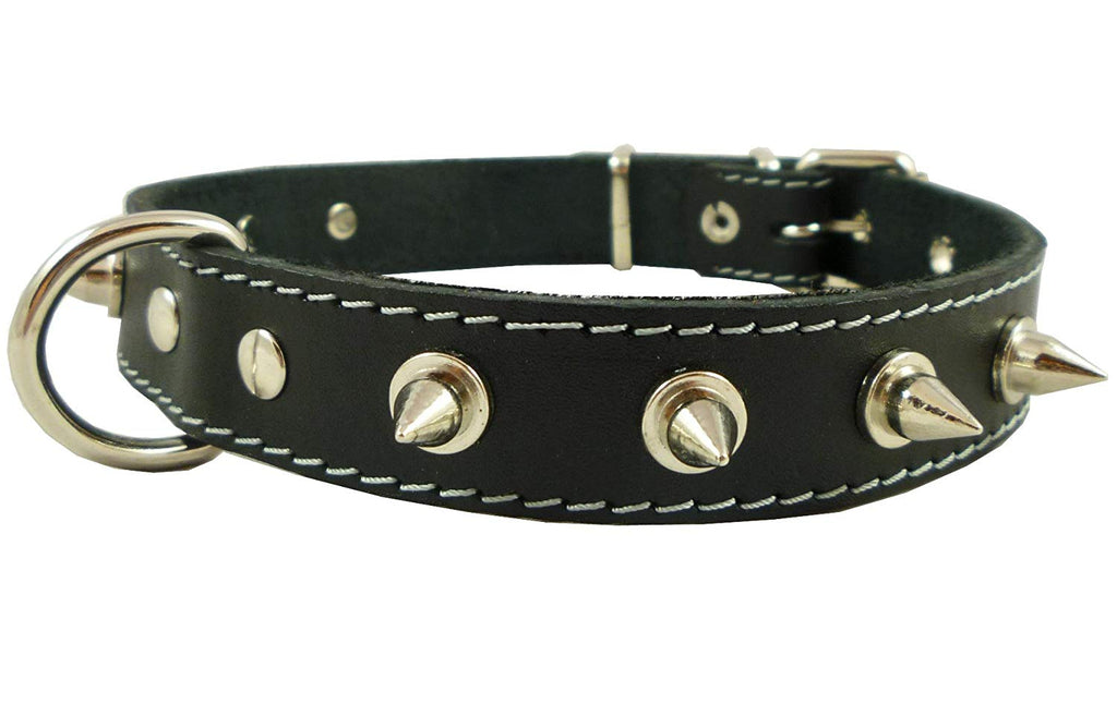 Dogs My Love Real Leather Black Spiked Dog Collar Spikes, 1" Wide. Fits 14"-17" Neck, Medium Breeds.