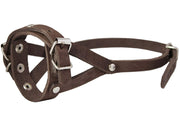 Adjustable Leather Loop Bite Bark Control Easy Fit Dog Muzzle Brown. Fits 8"-10" Snout.