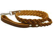 Genuine Fully Braided Leather Dog Leash 4 Ft Long 1" Wide Brown, Large Breeds