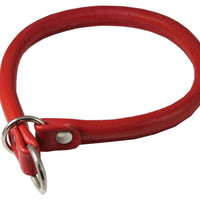 Round Genuine Rolled Leather Choke Dog Collar 21" Long Red