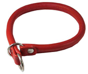 Round Genuine Rolled Leather Choke Dog Collar 19" Long Red