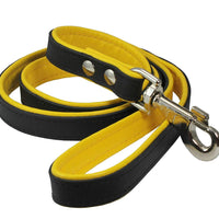 Dogs My Love 4ft. Two-Tone Leather Dog Leash Black/Yellow