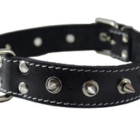 Real Leather Black Spiked Dog Collar Spikes, 1.25" Wide. Fits 15.5"-20" Neck, Medium Breeds