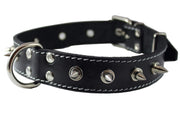 Real Leather Black Spiked Dog Collar Spikes, 1.25" Wide. Fits 15.5"-20" Neck, Medium Breeds