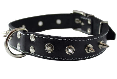 Real Leather Black Spiked Dog Collar Spikes, 1.25