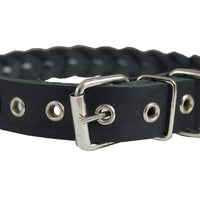 Black Genuine Leather Braided Dog Collar Braided 1" Wide, Fits 18"-21.5" Neck, Medium