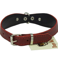 Red Genuine leather Designer Dog Collar 14.5"x1" with Studs, Daisy, and Rhinestone