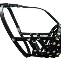 Secure Leather Mesh Basket Dog Muzzle #14 Black - Boxer, English Bulldog (Circumf. 13", Snout 3")