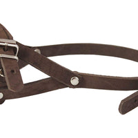 Adjustable Leather Loop Bite Bark Control Easy Fit Dog Muzzle Brown. Fits 8"-10" Snout.