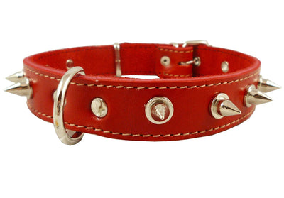 Real Leather Red Spiked Dog Collar Spikes, 1