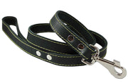 4' Classic Genuine Leather Dog Leash 1" Wide for Largest Breeds Black