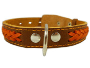 Genuine Leather Braided Dog Collar, 1" Wide. Fits 15"-20" Neck. Medium Breeds