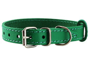 Genuine Leather Dog Collar for Smallest Dogs and Puppies 3 Sizes Green