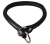 Round Genuine Rolled Leather Choke Dog Collar 21" Long Black