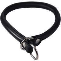 Round Genuine Rolled Leather Choke Dog Collar 21" Long Black