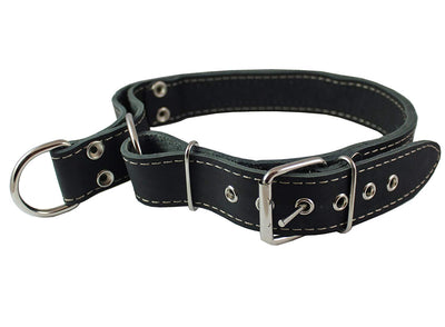 Martingale Genuine Black Double Ply Leather Dog Collar Choker Large Fits 19