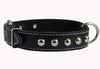 Black Genuine 1" Wide Thick Leather Studded Dog Collar. Fits 14"-17" Neck, Medium Breeds.