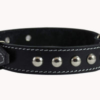 Black Genuine 1" Wide Thick Leather Studded Dog Collar. Fits 14"-17" Neck, Medium Breeds.