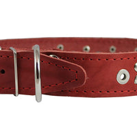Genuine Leather Studded Dog Collar 22"x1" Red Fits 15"-19.5" Neck