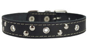 Genuine Leather Studded Dog Collar, Black, 1" Wide. Fits 13"-17.5" Neck Size