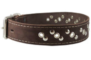 Genuine Leather Studded Dog Collar 22"x1" Brown Fits 15"-19.5" Neck